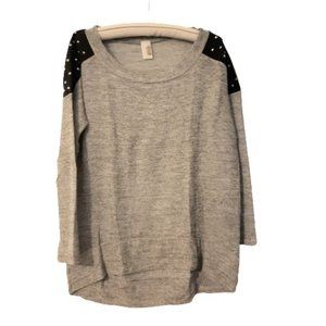 Grey Sweater, Black on shoulder and metal accents